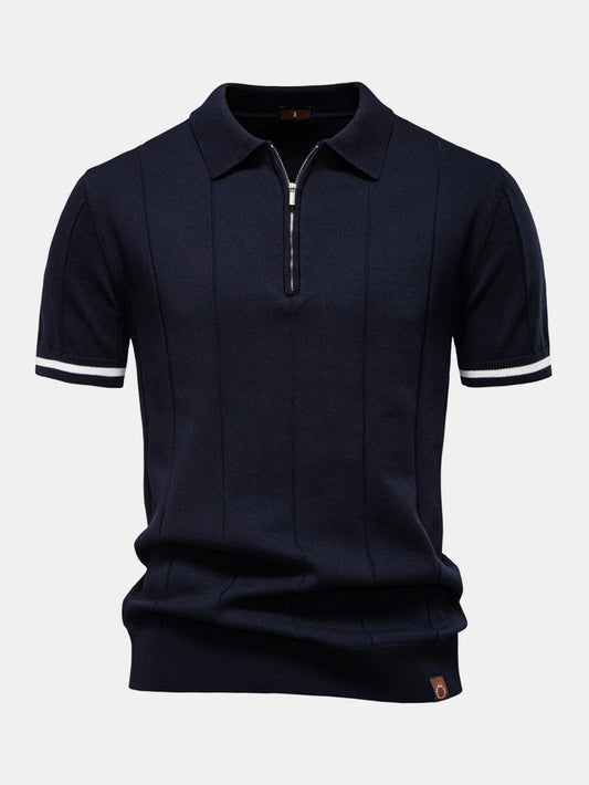 Contrast Trim Zipper Knit Polo Shirt & Slim Fit Tapered Trousers