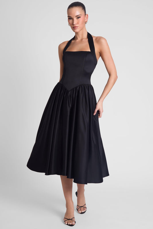 Hart Halter Corset Midi Dress - Black