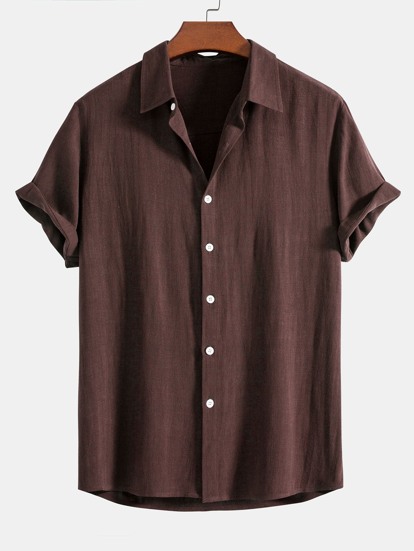 Linen Rayon Blend Button Up Shirt & Crinkled Textured Drawstring Shorts