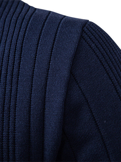 Long Sleeved Knitted Stripe Jacquard Polo Shirt & Slim Fit Tapered Trousers