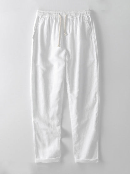 V Neck Linen Rayon Blend Shirt & Straight Leg Linen Pants