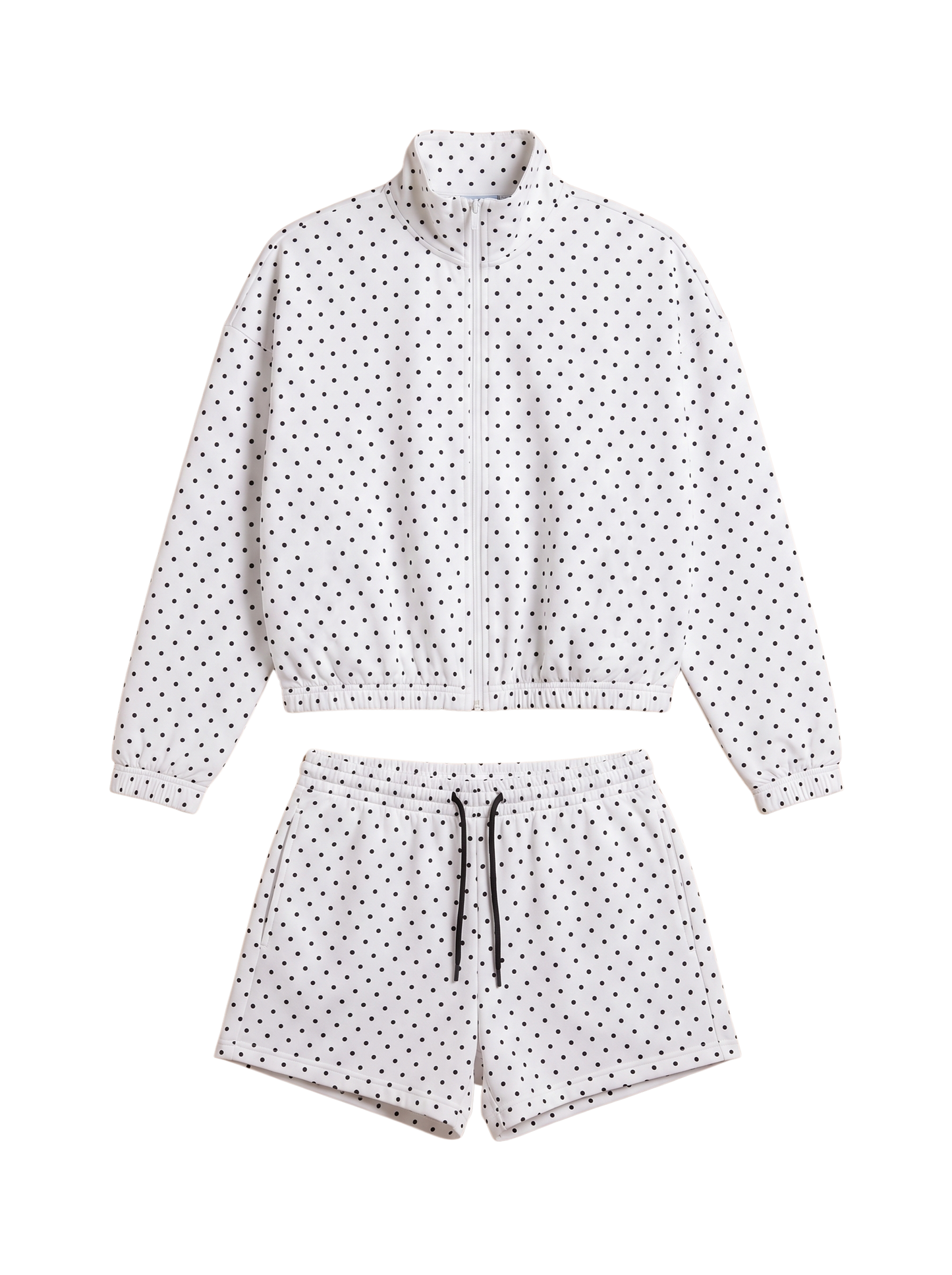 Polka Dot High Neck Zip Up Set