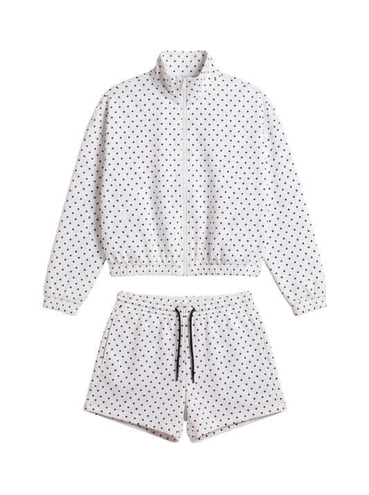 Polka Dot High Neck Zip Up Set