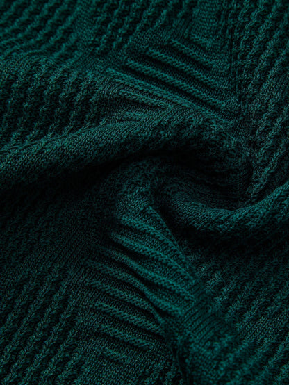 Rhombus Textured Zip Up Knitted Polo Shirt & Slim Fit Tapered Trousers